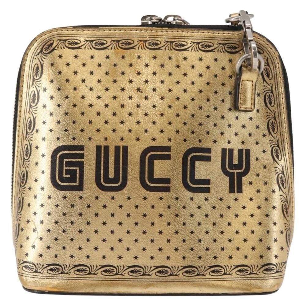Gucci Leather Guccy Print Gucci x Sega Shoulder Bag Gold